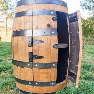 Whiskey Barrel Cabinet with Double Doors, Rustic Handmade Bourbon Barrel Bar Furniture