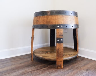 Whiskey Barrel End Table – Handmade Bourbon Side Table
