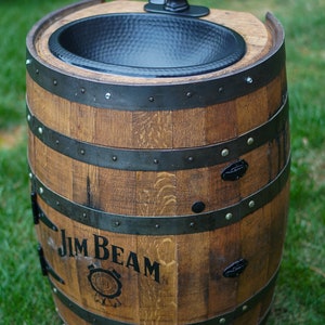 3/4 Whiskey Barrel Vanity with Hammered Sink and Faucet and personalization