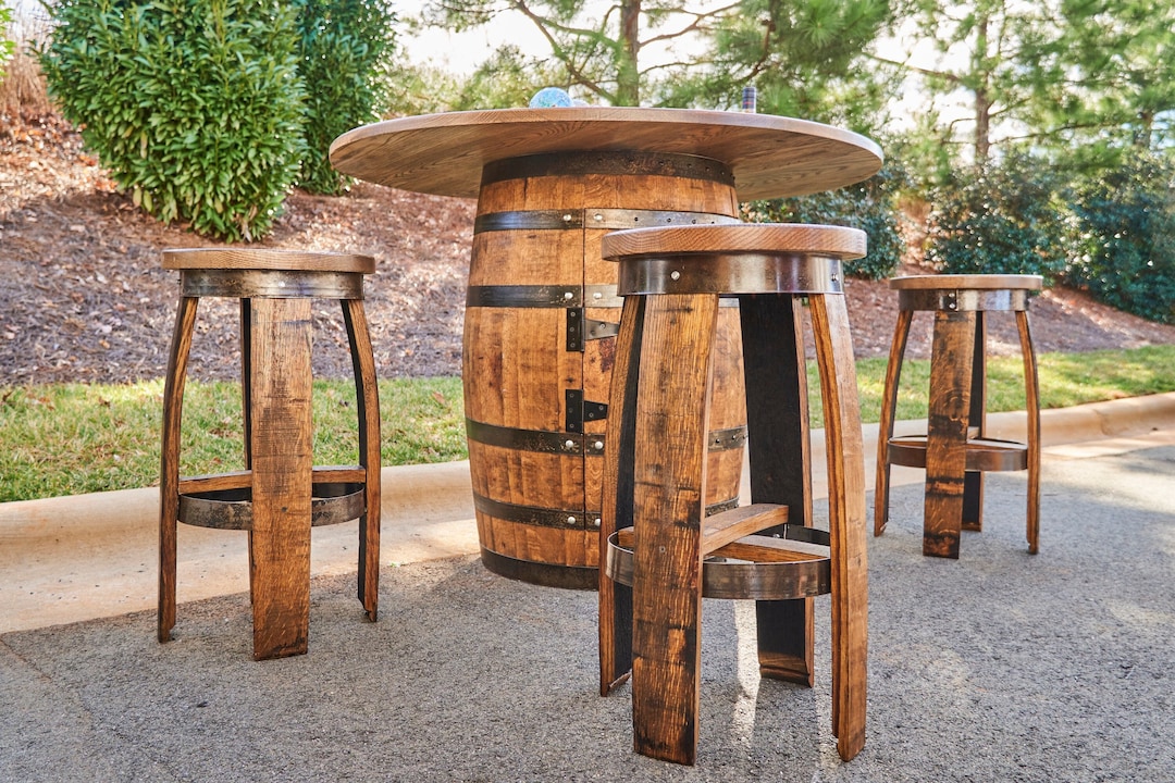 Bourbon Whiskey Barrel Table Set With Stools outdoor Barrel Table With