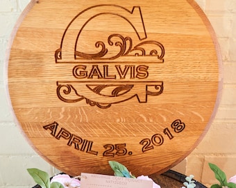 Personalized whiskey Barrel Head - Guess Book - carving personalization