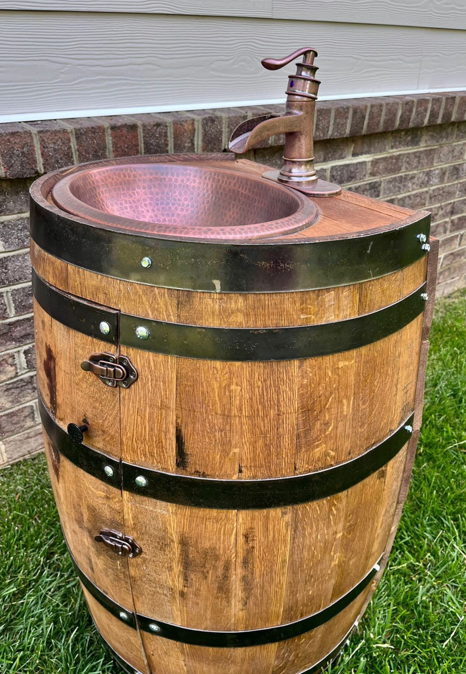 3/4 Whiskey Barrel Vanity With Hammered Sink and Faucet - Etsy