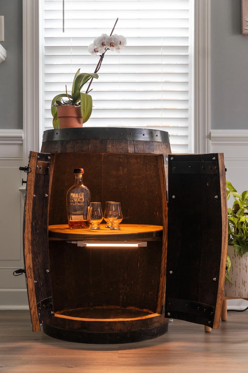 Personalized Whiskey Barrel Cabinet With Double Doors, Rustic Handmade ...