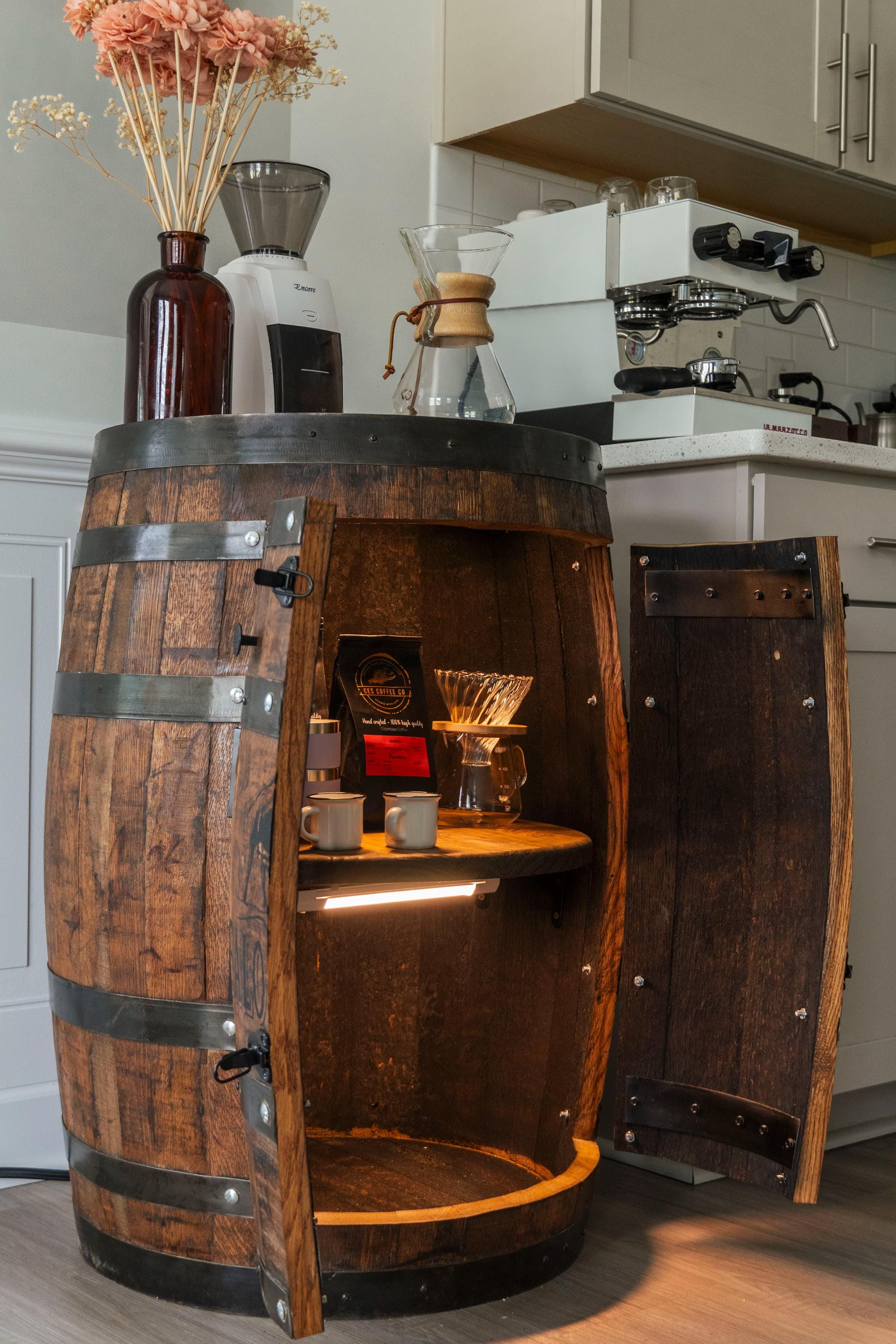Personalized Whiskey Barrel Cabinet With Double Doors, Rustic Handmade ...
