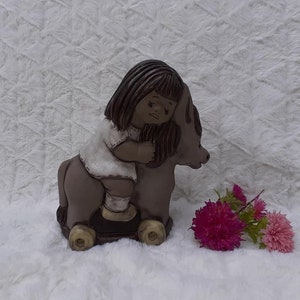 Elbogen vintage pottery   Keramik Malmö Sweden Handmade Ceramic Girl on a Horse Sculpture / Figurine | Signed  Lena