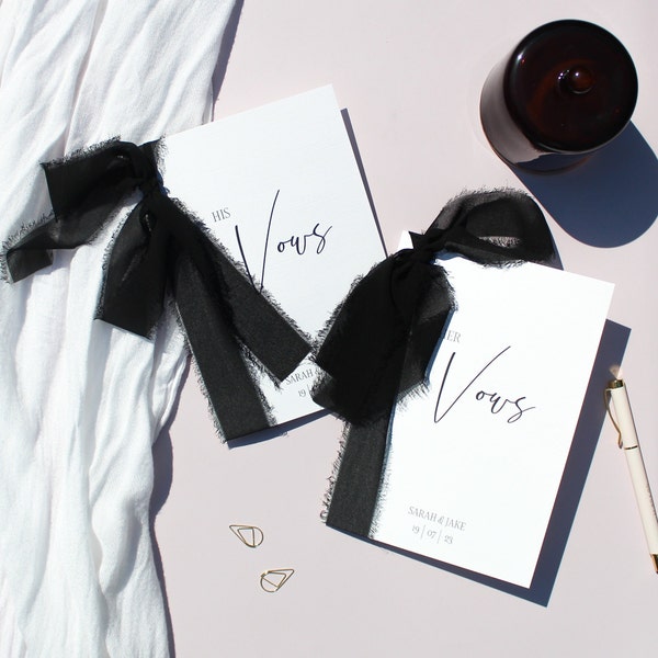 Vow books made from linen paper with ribbon | Vow Book Set of 2 | Write your own vows | personalised minimal vow book | Personalised vows