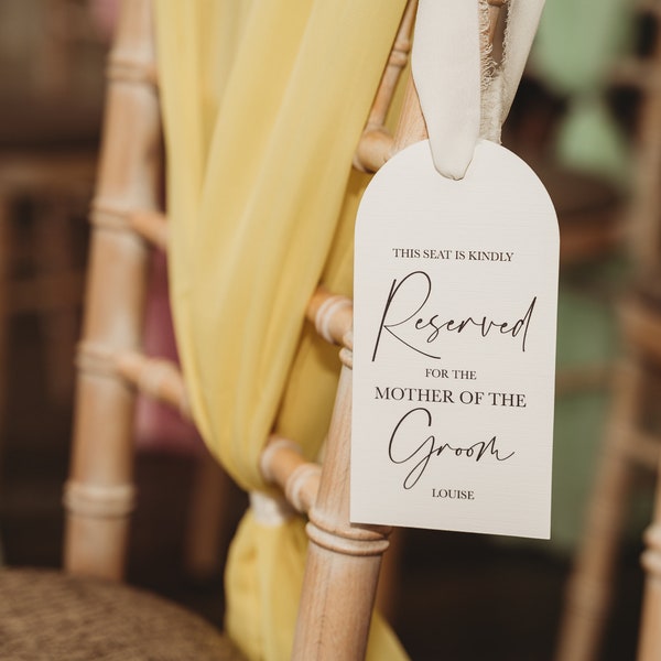 Reserved Seat Tag | Wedding Ceremony | Personalised Names Minimal Design | Choose Ribbon Colour | On the Day Wedding Photography