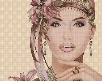 Electronic Printable PDF Cross Stitch Chart - Art Deco Lady No. 1