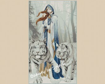 Cross Stitch Chart - The Ice Queen IQ2 and snow tigers