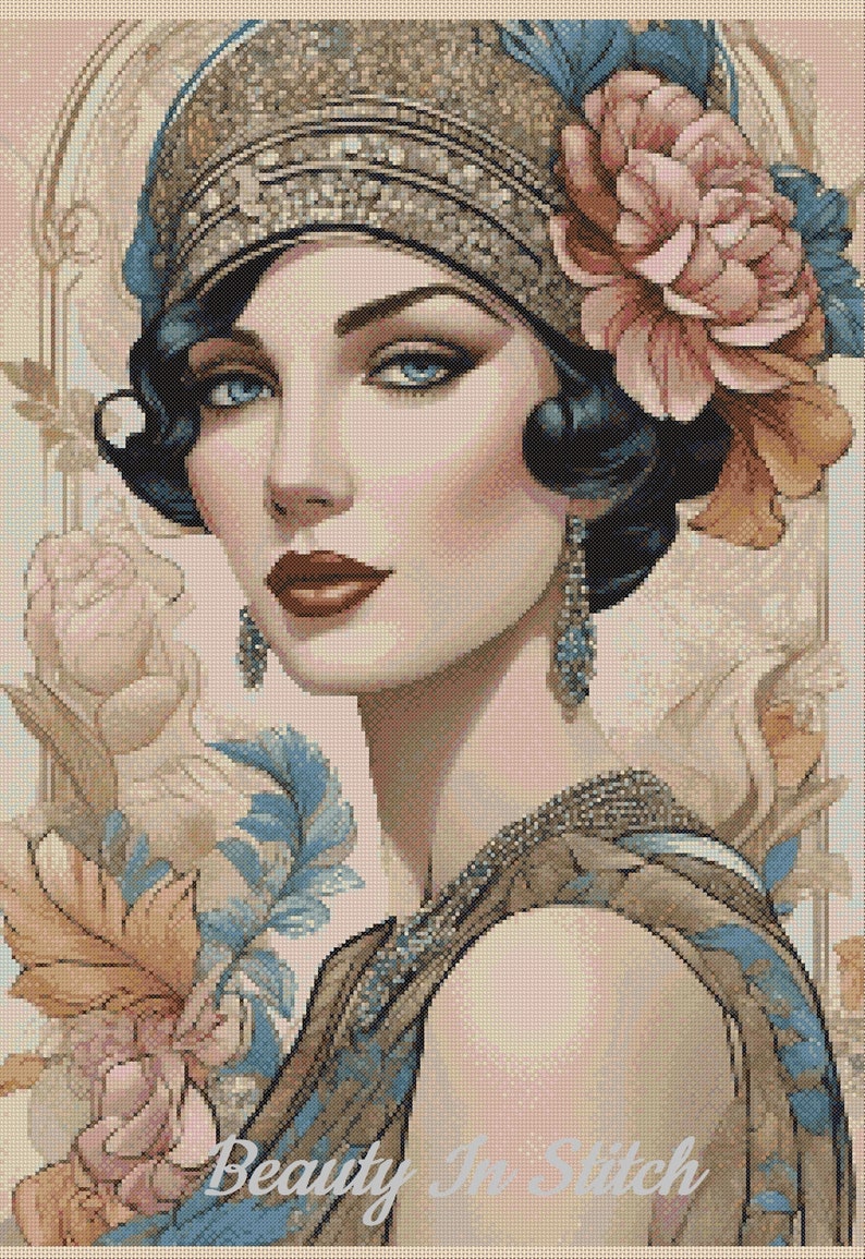 Digital Download PDF Art Deco Lady Cross Stitch Chart Art Deco Lady No