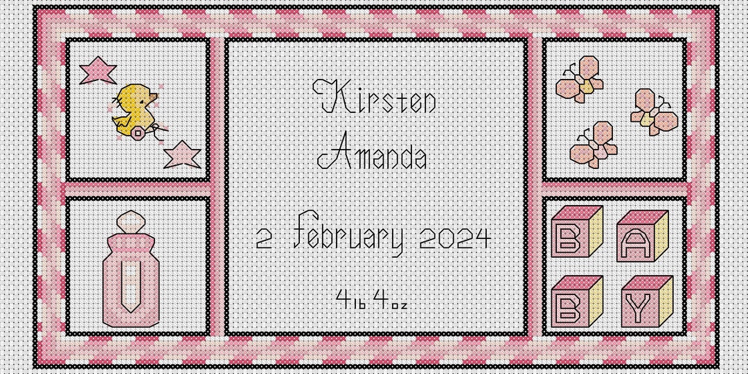 New Baby Birth Record Cross Stitch Chart New Baby Birth Record Sampler ...