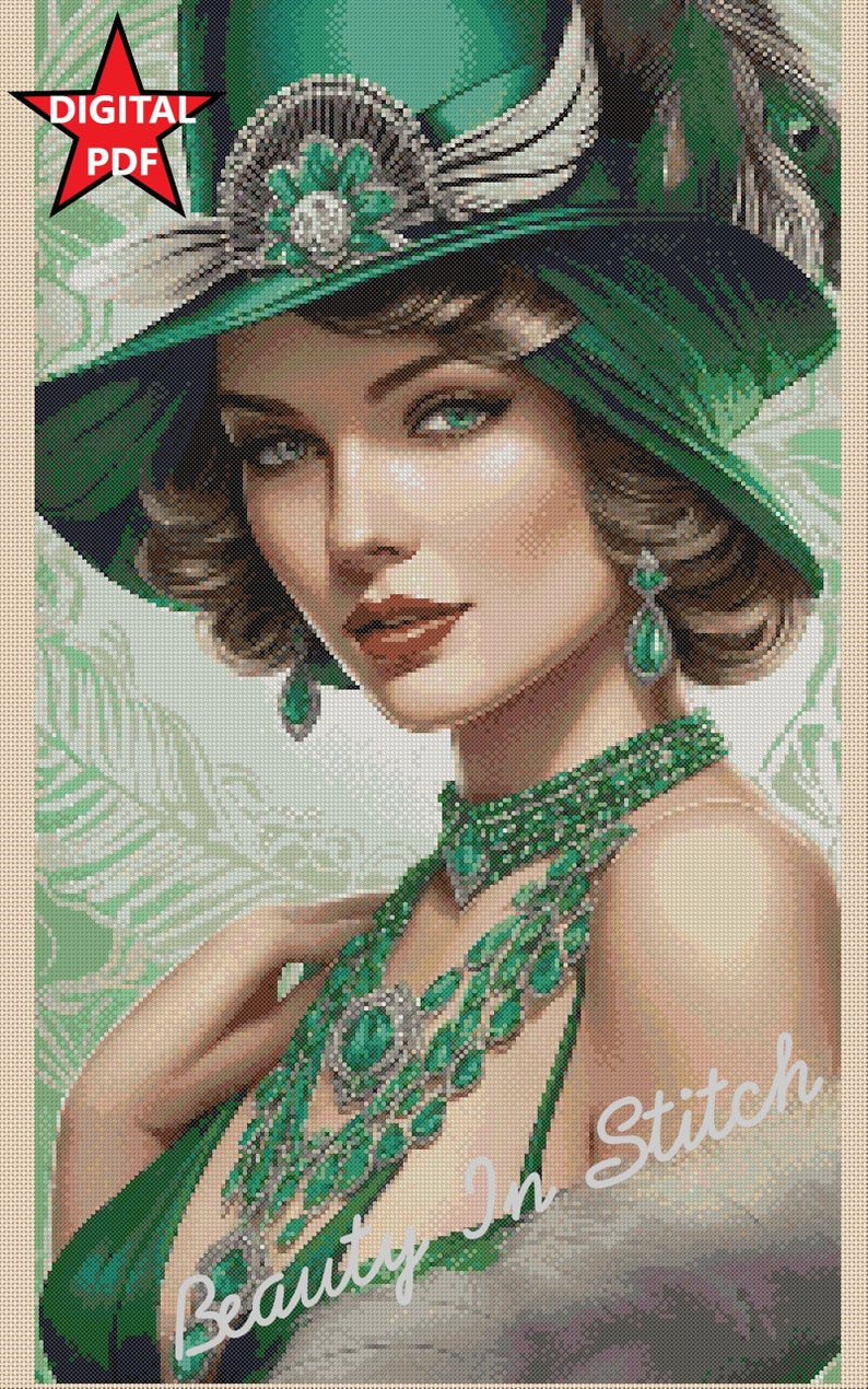 Digital Download PDF Cross Stitch Chart Art Deco Lady No. 607 Etsy