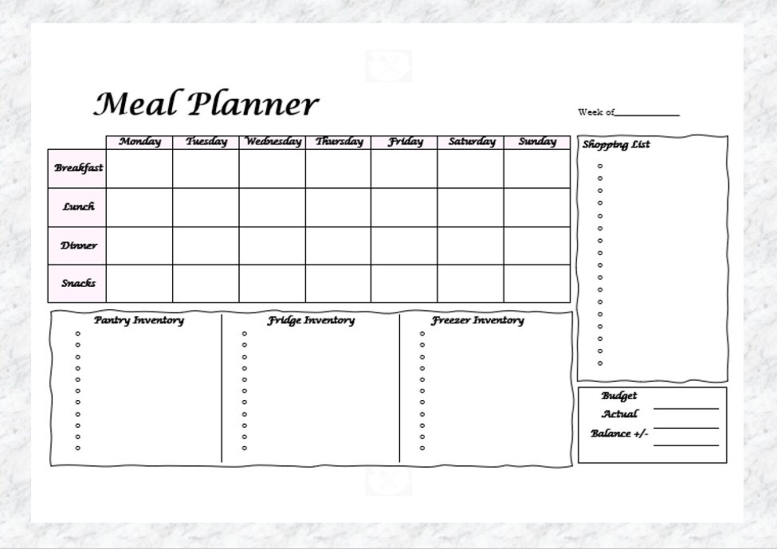 EDITABLE Meal planner Printable Meal Tracker Food | Etsy