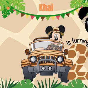 Bewerkbare Mickey Mouse Goodie Box Afdrukbare sjabloon Mickey Safari Verjaardagsdoos Dieren Feestthema Jungle Boy Label Decor Dierentuin