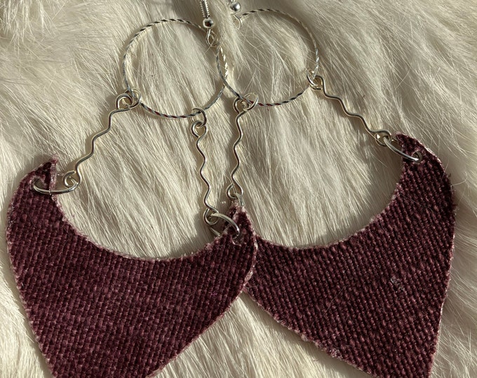 Handmade Purple Fabric Teardrop Earrings: Boho Silver Dangles