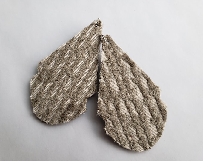 Handmade Taupe Textured Fabric Earrings: Upcycled Leather Fashion
