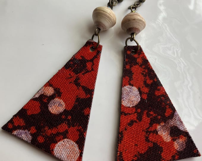 Handmade African Print Fabric Earrings: Leather Backed Triangle Dangles