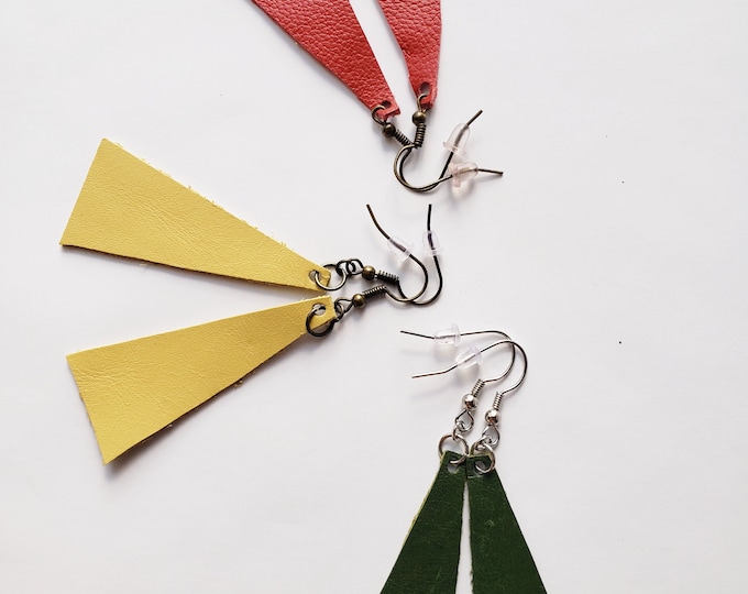 Handmade Leather Drop Earrings: Lightweight Recycled Fashion