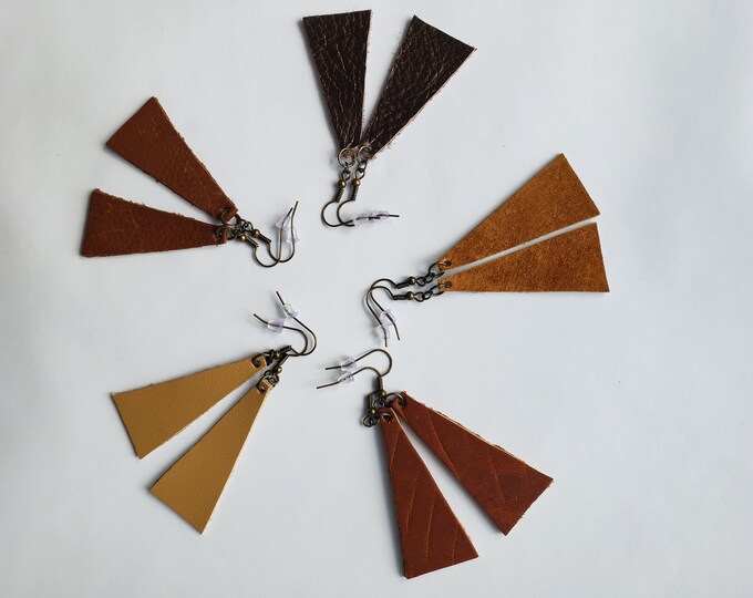 Handmade Brown Leather Triangle Earrings: Lightweight Fashion Jewelry