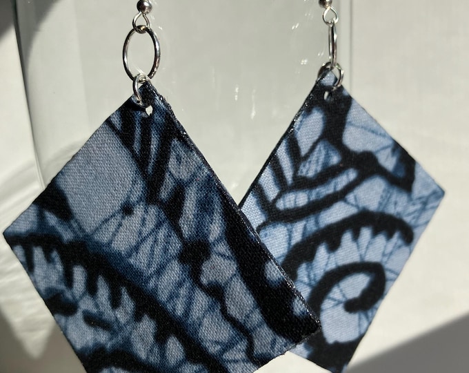 Handmade Blue Batik Fabric Earrings: African Print Jewelry