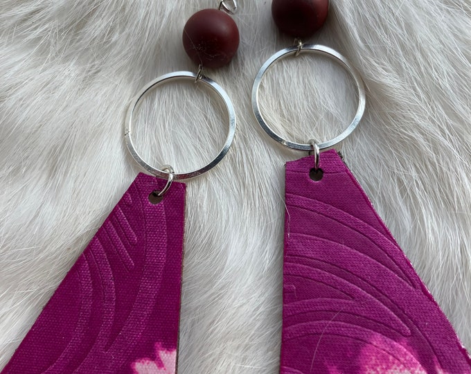Handmade African Print Fabric Earrings: Purple Pink Brown Polygon Earrings