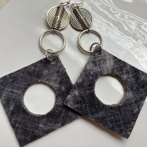 Gray Fabric | Fabric Earrings | Handmade Earrings | Genuine Leather | Silver and Gray Earrings | Fashion Earrings