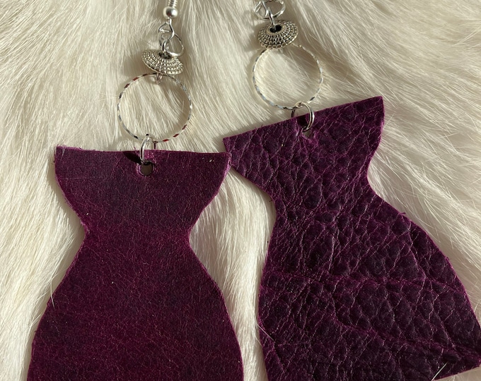 Handmade Purple Leather Dangle Earrings: Sterling Silver Hooks