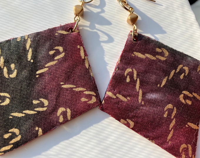 Handmade Holiday Fabric Earrings: Purple, Red, Green, and Gold