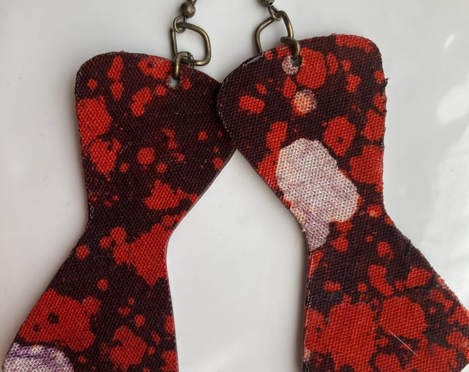 Handmade African Print Fabric Earrings: Burnt Orange Leather Jewelry