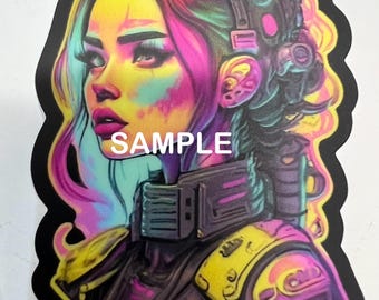 Pegatina de chica ciberpunk de Surge Overkill (X2) SPK-100