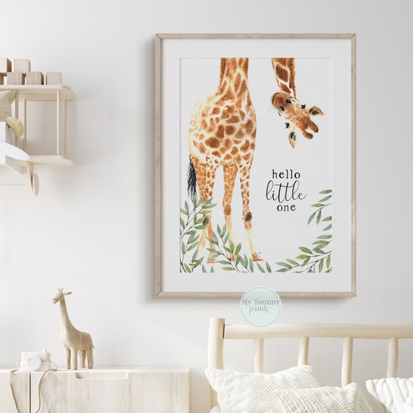 Giraffe Prints, Nursery Prints, Safari Nursery, Safari Animals, Gender Neutral Nursery Decor, Hello Little One,