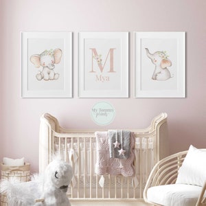 Elephant Nursery Decor Prints, Toddler Room Decor Girls Bedroom Prints