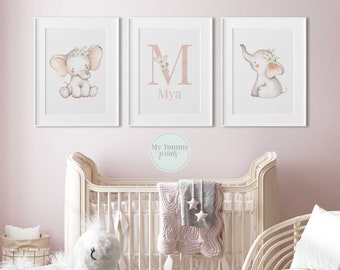 Elephant Nursery Decor Prints, Toddler Room Decor Girls Bedroom Prints