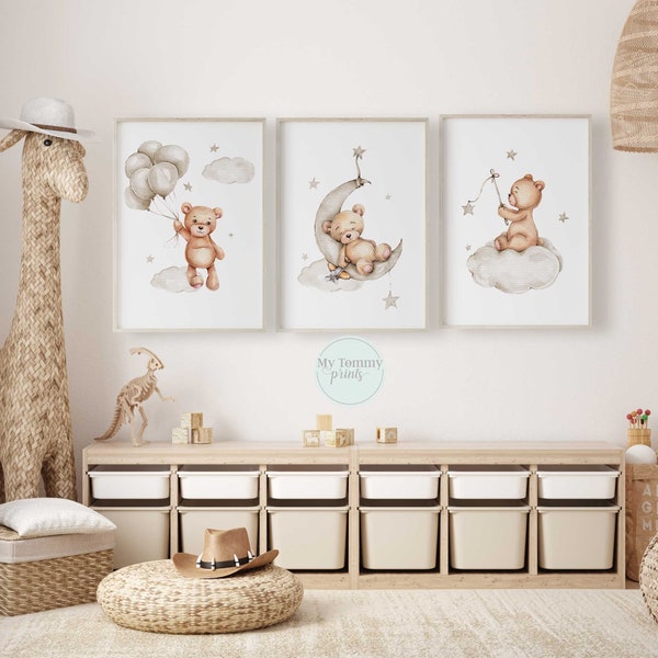 Impressions de pépinière d’ours en peluche, décor de pépinière neutre, images d’ours en peluche, impression de pépinière d’ours, décor de chambre d’enfants