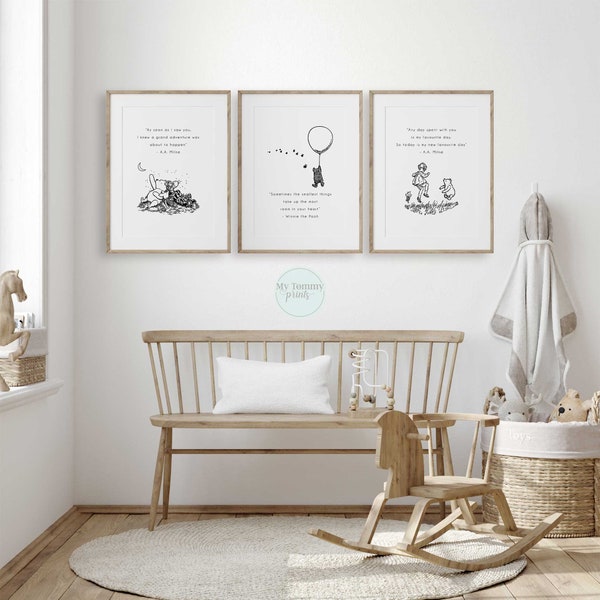 Classic Winnie the Pooh Nursery Prints, Neutral Nursery Quotes Pictures