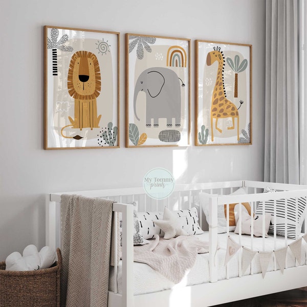 Safari Nursery Prints Safari Nursery Decor Safari Prints Safari Animals Neutral Nursery Decor Neutral Wall Art Kids Wall Art Kids Room Decor