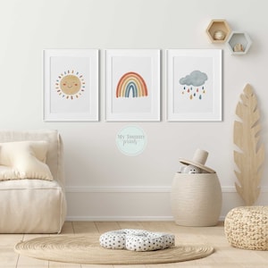 Nursery Prints Neutral Baby Nursery Decor, Rainbow Prints, Sun Nursery Wall Art, Playroom Decor, Kids Prints