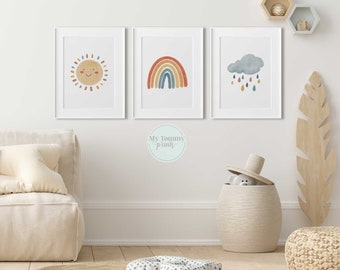 Nursery Prints Neutral Baby Nursery Decor, Rainbow Prints, Sun Nursery Wall Art, Playroom Decor, Kids Prints