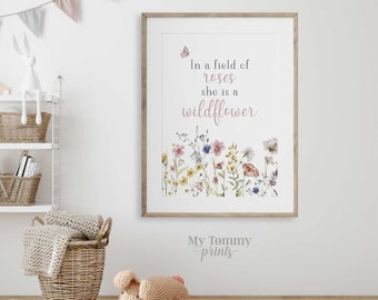 Wildflower Wall Art, Girls Bedroom Decor, Baby Room Decor, She is a Wildflower, Girls Room