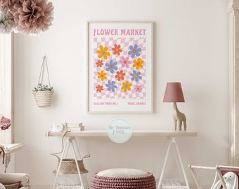 Mädchen Blumen Markt Druck, Floral Schlafzimmer Dekor, Rosa Raum Poster