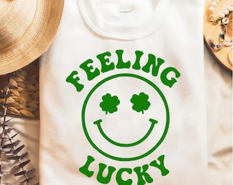 Koszulka Feeling Lucky, Koszulka na Dzień Świętego Patryka, Koszulka Lucky, Koszulka na Dzień Świętego Patryka, Urocza Koszulka na Dzień Świętego Patryka, Koszulka Świętego Patryka, Koszulka Patricks Lucky