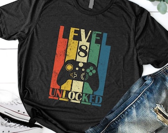 8th Birthday Shirt, Custom 8th Birthday, Eight Year Old Girl Shirts, 8 Year Old Birthday, 8th Birthday Party, Turning Eight,Level 8 Unlocked