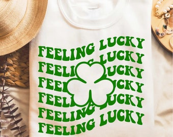 Koszulka Feeling Lucky, Koszulka na Dzień Świętego Patryka, Koszulka Lucky, Koszulka na Dzień Świętego Patryka, Urocza Koszulka na Dzień Świętego Patryka, Koszulka Świętego Patryka, Koszulka Patricks Lucky