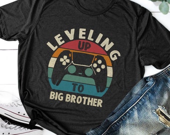 Koszulka Leveling Up To Big Brother, Koszulka Big Brother, Koszulka z ogłoszeniem ciąży, Koszulka z ogłoszeniem dziecka, Spersonalizowana koszulka Big Brother