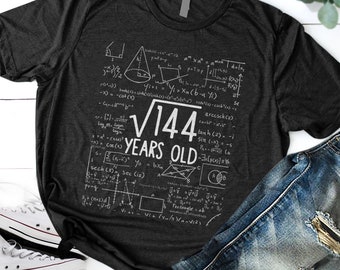 12th Birthday Shirt, 12th Birthday Gifts, Square Root of 144 12 Years Old, Funny Birthday T-Shirt, Sweet Twelf Shirt, Hello 12, Math Tee