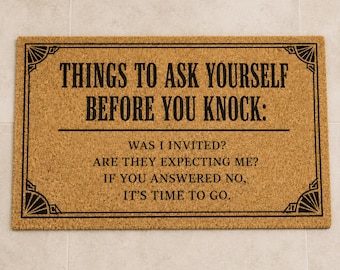 Things to Ask Before You Knock Doormat, Funny Sarcastic Coir Welcome Mat, Go Away Porch Decor, Housewarming Gift