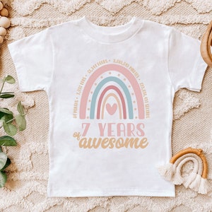 7th Birthday Shirt, Girl, 7th Birthday tshirts Seven Year Old Birthday Girl Shirt,7 Year old Birthday, Birthday Countdown, Rainbow Girls 7th