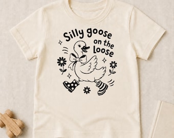 Silly Goose on the Loose Kids Shirt, Funny Goose Youth Tee, Cute Girls Graphic T-Shirt, One Color Goose Lover Gift, Funny Goose