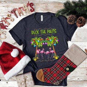Tropical Christmas T-Shirt, Deck The Palms Shirt, Holiday Flamingo Shirt, Matching Christmas Family Tee, Christmas In July Shirt, Xmas Beach