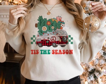 Tis The Season Retro Christmas Sweatshirt and Hoodie, Christmas Sweatshirt, Christmas Crewneck, Xmas Sweater, Trendy Christmas Sweatshirts